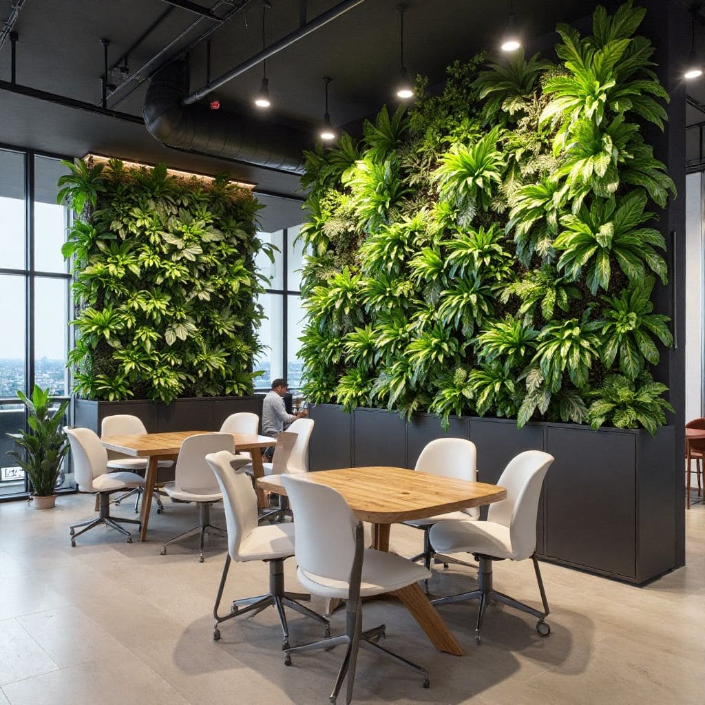 Spațiu de coworking cu multiple grădini verticale