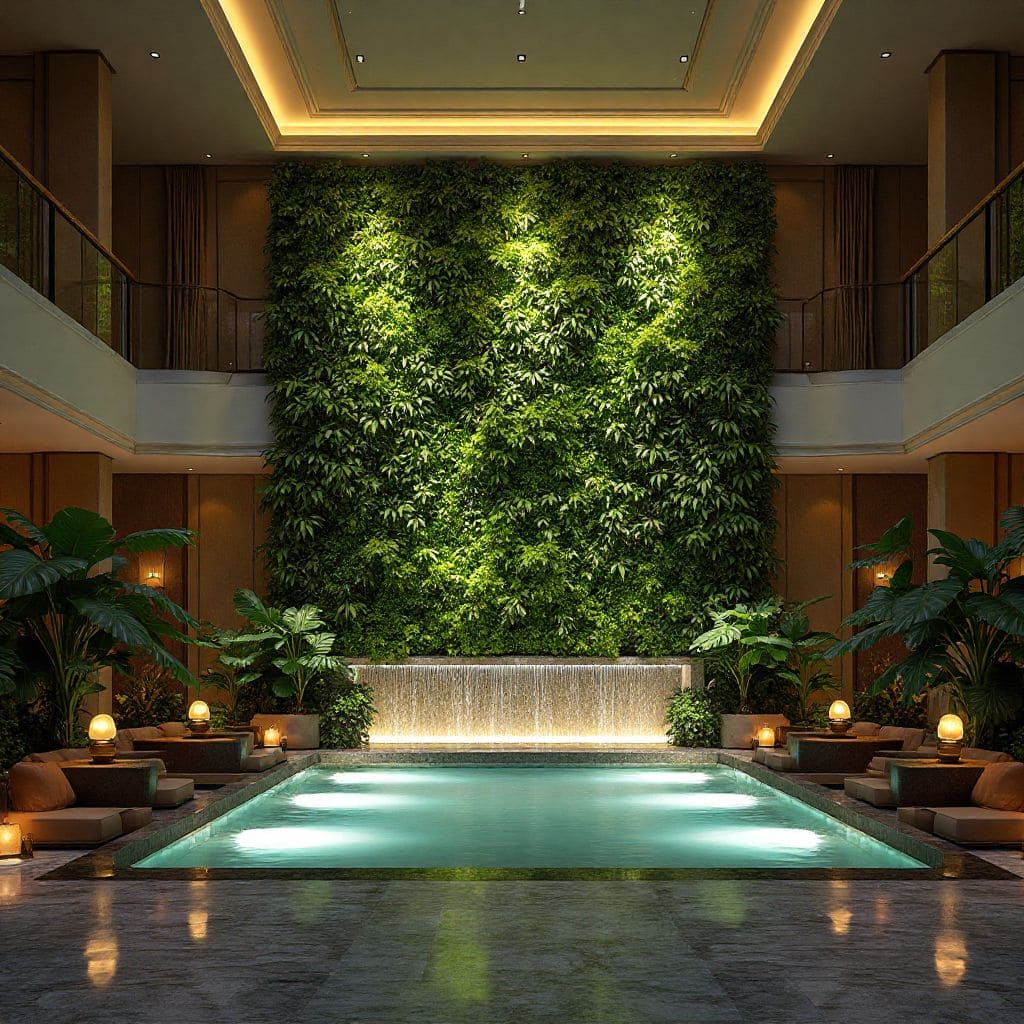 Lobby de hotel cu grădină verticală