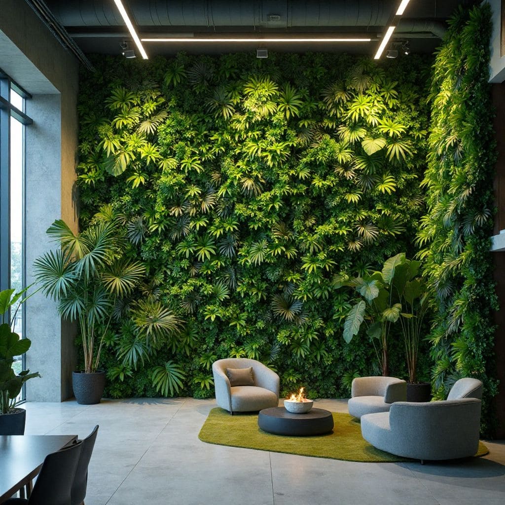 Perete verde într-un spațiu de birouri modern