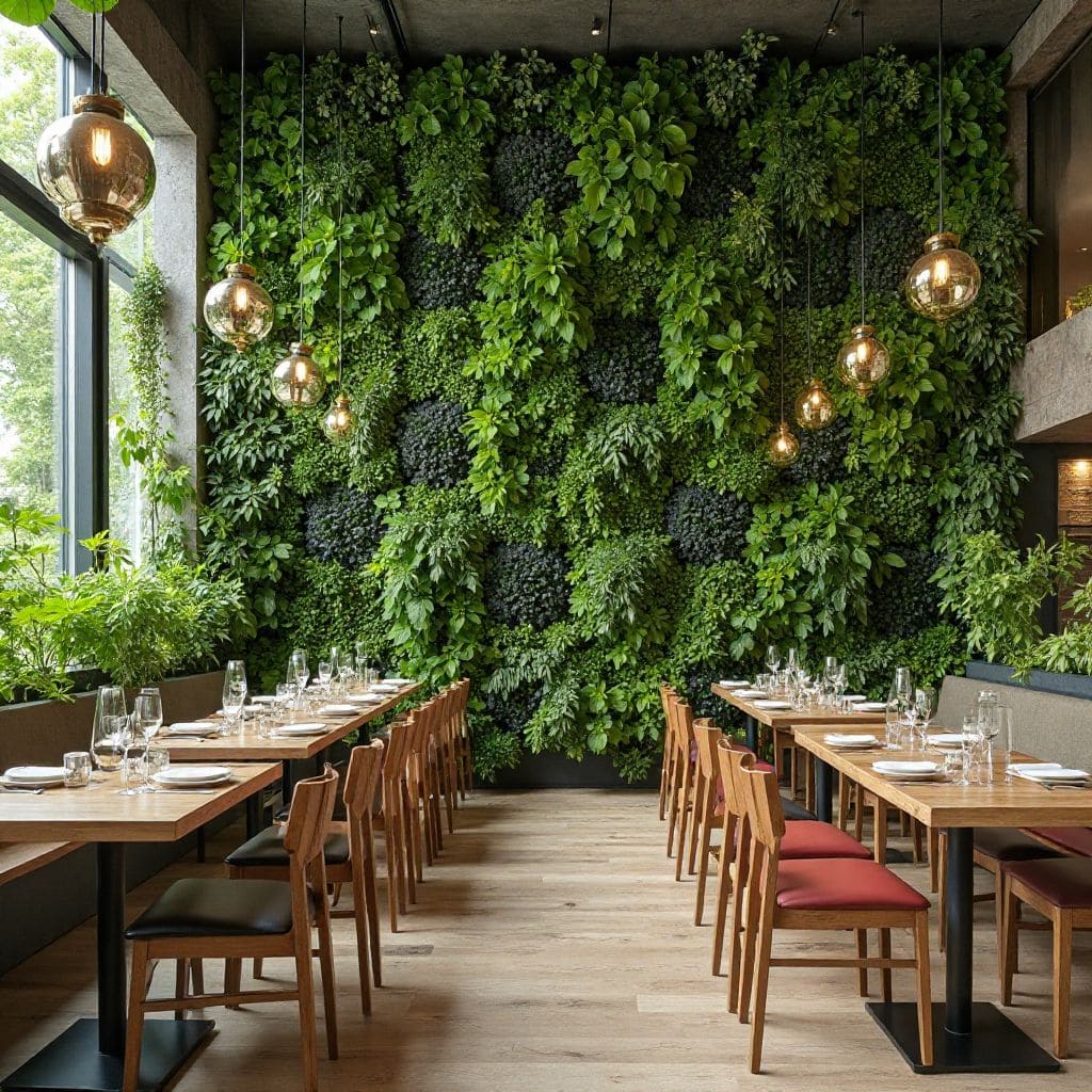 Perete verde într-un restaurant ecologic